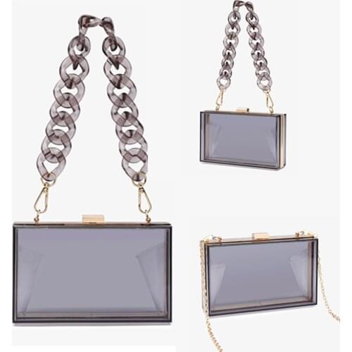 Casual Ladies Chain Mini Square Box Handbags Purse Fashion Women Acrylic Transparent Shoulder Crossbody Messenger Bag