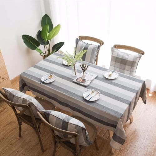 Nordic style Rectangular Tablecloth Grey & Beige Striped Series Thicken Washable Cotton Linen Home Dining Table Cloth for Party