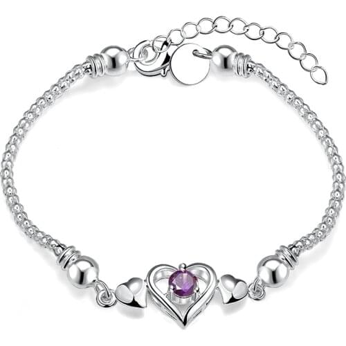 Romantic Amethyst CZ Zirconia Bracelets 925 Sterling Silver Bangles Jewelry For Christmas Valentines Gift