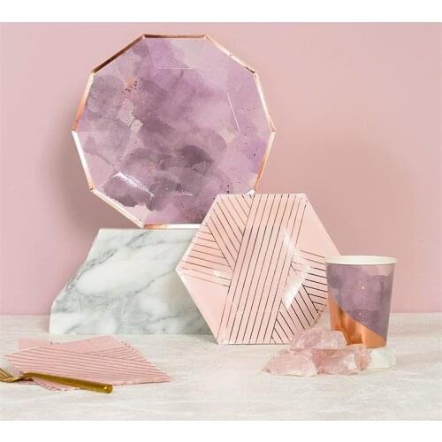 Rose Gold Wedding Party Disposable Tableware Set Paper Plates Napkins Party Tableware Decor for Wedding Birthday Party Supplies