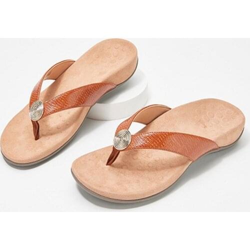 New Women Metal Button Embellishment Leather Slippers Home Outside Wear Flip Flop Sandal Wedge Platform Shoes Sandalia Feminina