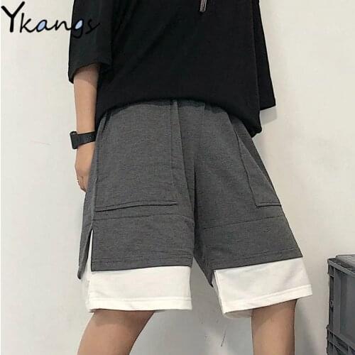 Korean Style Harajuku Streetwear Patchwork Fashion Shorts Women Summer Aesthetic Joggers Ulzzang Big Pocket Baggy Shorts Female