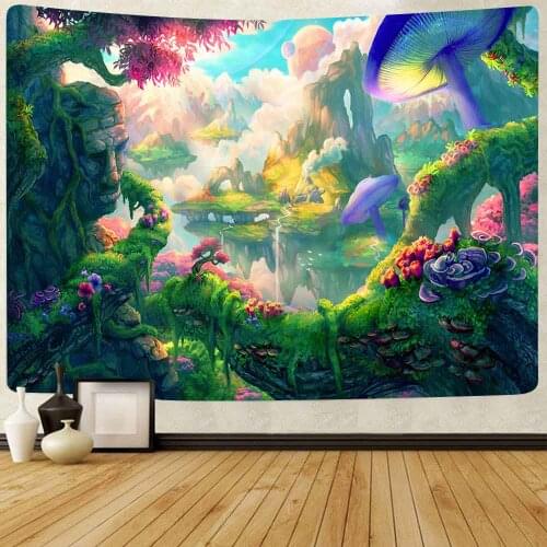 Simsant Psychedelic Mushroom Tapestry Cartoon Forest Plants Flower Art Wall Hanging Tapestries for Living Room Home Decor