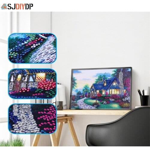 SJDIYD 5D Diamond Painting Special Shaped House Diamond Mosaic Partial Rhinestone Landscape Cross Stitch Kits New Home Decor