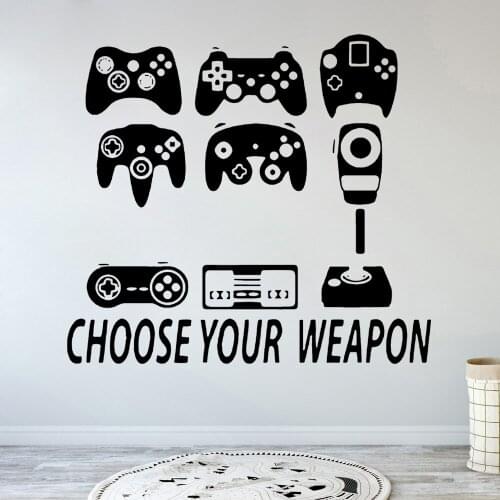 Choose Your Weapon Game Wall Decal Hardcore Gamer Controller Video Game Wall Sticker for Kids Rooms Bedroom Wall Art Vinyl B398