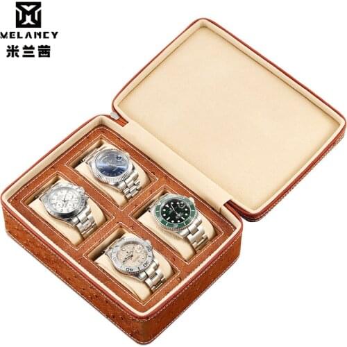 4 Grids PU Leather Watch Box Watch Organizer Storage Watches Display Case Tray Zippere Travel Jewelry Watch Collector Case