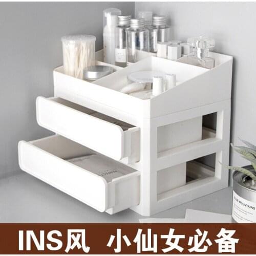 Storage box organizer for nail supplies makeup vanity table desk with drawers large make up organizer box multilayer white