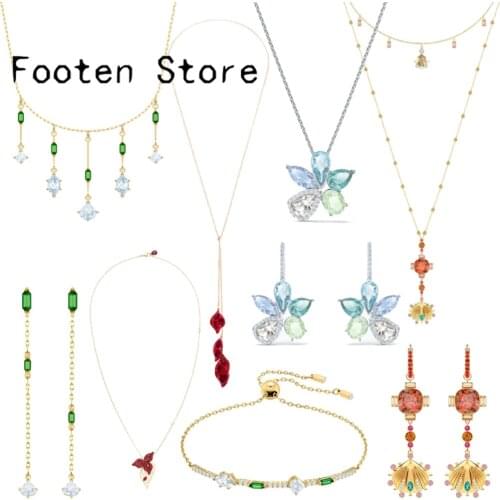 SWA Fashion Jewelry High Quality Charming Luxury Bohemian Red Petal Shell Series Earrings Necklace Bracelet Set Romantic Gift