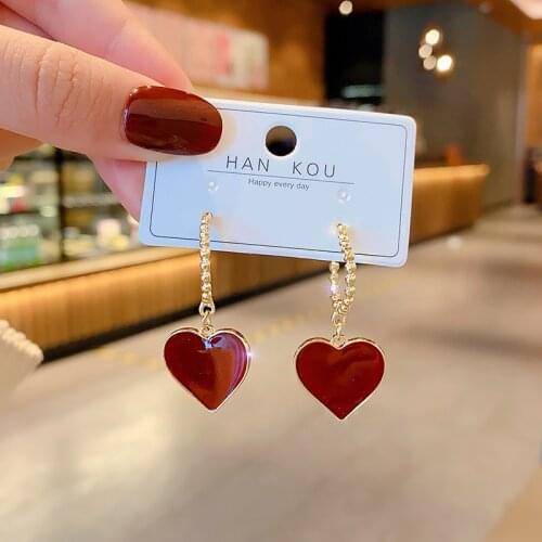 Red Heart Drop Earrings For Women Korean Long Earrings 2020 New Jewelry Elegant Simple Pendientes