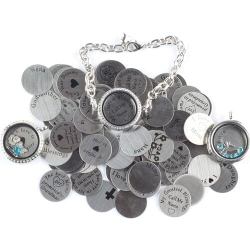 ZMZY 20pcs/lot Random Mixed Floating Charms Stainless Steel Plates Accessories For 30MM Floating Lockets DIY Without Lockets