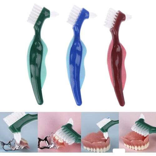 Denture Cleaning Brush Multi-Layered Bristles False Teeth Brush Oral Care Tool Bristles & Ergonomic Rubber Handle
