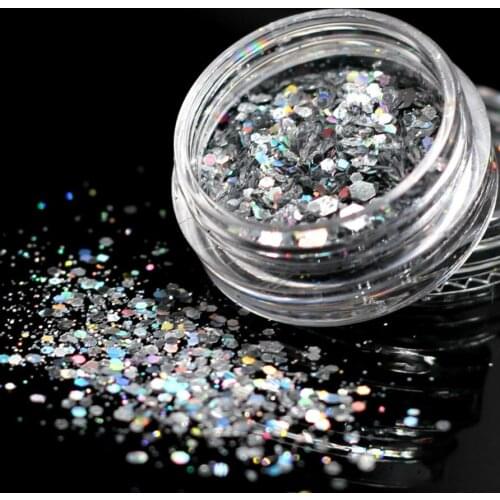 1Box Laser Silver Color Sequins Acrylic Powder Crystal Polymer Nail Art Tips Builder False Tips Nails Art Builder Nail Polymer