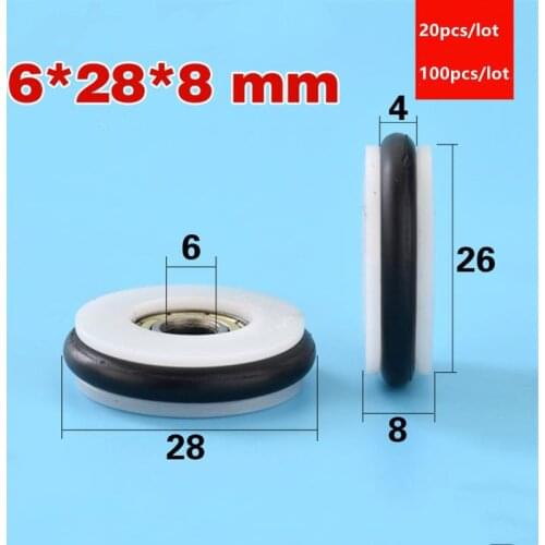 20pcs/100pcs 6*28*8mm O ring soft rubber coated POM drawer blackboard fishing gear 696ZZ bearing pulley wheel roller 6x28x8 mm