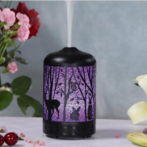 2020 Iron 100ML Aroma Ultrasonice Diffuser Deer 7 Color Lamp Mist Maker Air Humidifier Tree Essential Oil Diffuser