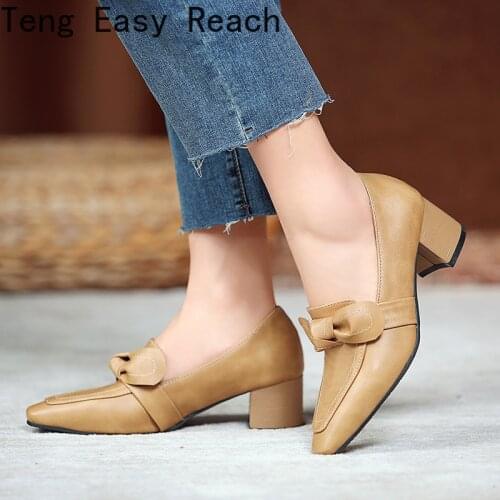 2021 New Retro Square Low Heels PU Leather Pumps Ladies Office Shoes Fashion Womens Casual HIgh Heels Spring Large size 45