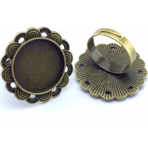 20mm 5pcs Ring Settings Antique Bronze Copper Plated Adjustable Round Glass Cabochon Blank Base Supplies for Jewelry F58