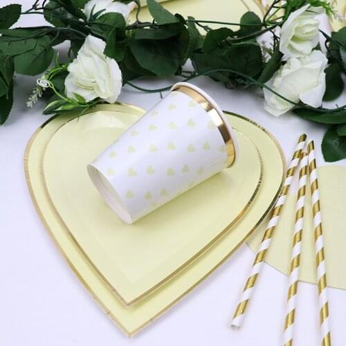 65Pcs/lot Party Yellow Solid Color Disposable Tableware Paper Plates Cups Straws Party Wedding Carnival Birthday Supplies Decor