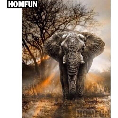 HOMFUN Full Square/Round Drill 5D DIY Diamond Painting "Sunset elephant" Embroidery Cross Stitch 5D Home Decor Gift A02357