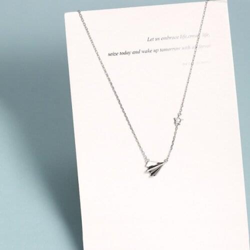 925 Sterling Silver Paper Plane Pendant Necklace Cubic Zircon Clavicle Chain Necklace Jewelry For Women Daily Gifts S-N581