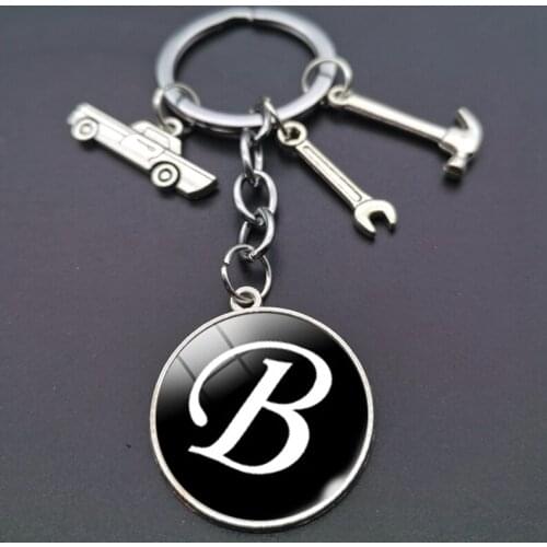 English alphabet glass key chain car gadget metal bracket, chain, gift jewelry