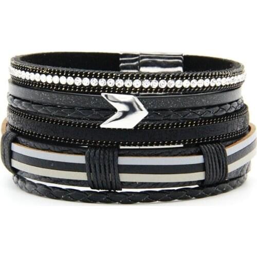 2020 Genuine Leather Bracelet For Women & Men Stainless Steel Buckle Multilayer Wrap Bohemian Style Bangle Jewelry Couple Gift