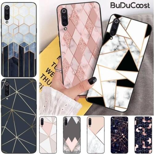 Plating Geometric Marble Black TPU Soft Phone Case For Xiaomi Mi 9 9T CC9 CC9E 8 SE Pro A2 Lite 6X 5 A3 A1 Max Mix 2 3