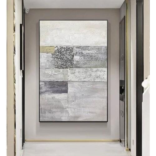 Geometric Textured Canvas Art Modern Gray Design Oil Painting Hand Painted Abstract Canvas Wall Art For Hotel Hall Decor