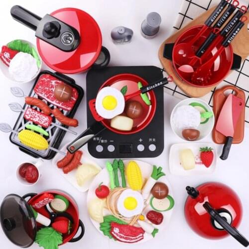 Classic Children Kitchen Toy China Cookware Hot Pot Kids Pretend Cook Play Toy Simulation Kitchen Utensils Toys Kids Girls Red