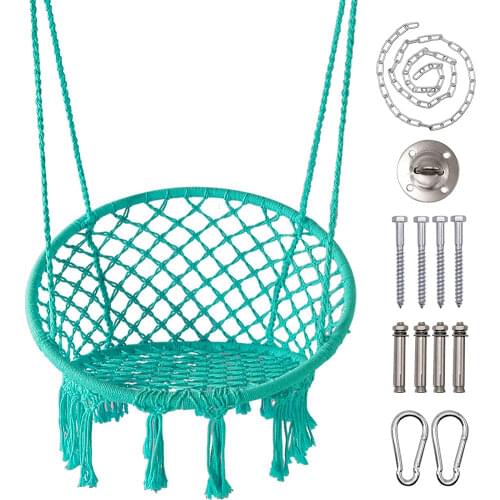 Hammock Chair Swing Chair With Expansion Wire, Indoor Outdoor Hanging Macrame Cradle