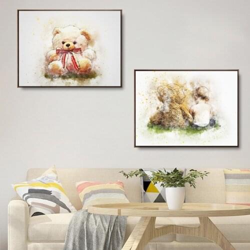 Boy and Bear Doll Poster Prints Poster Canvas Print Painting Wall Art Living Room Home Decoration