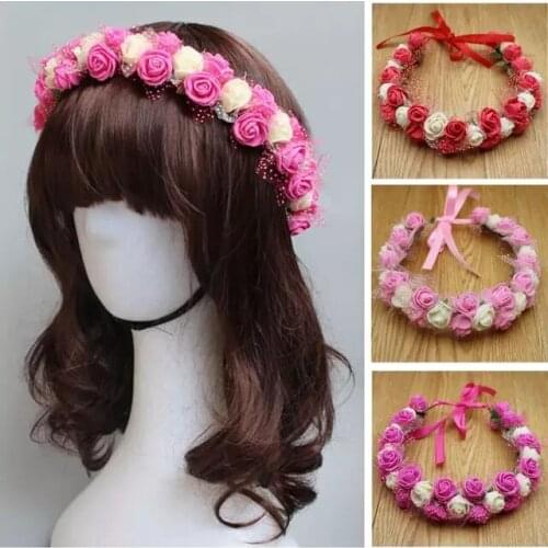 15pcs/lot Trendy Girls Hair Accessories Flower Hairbands PE Lace Floral Kids Wreath For Bride Wedding Headwear More Colors