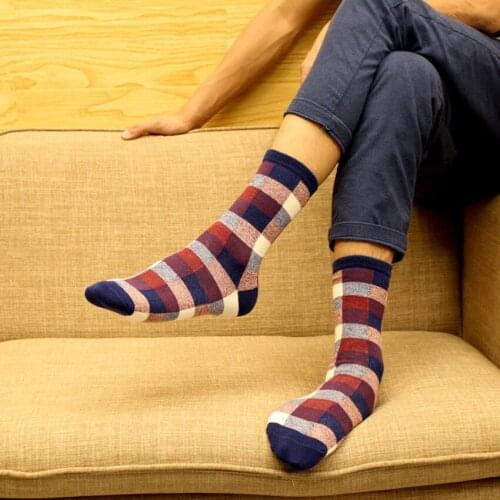 Cotton Men Autumn Socks Latice Sheet Fashion Gentlemen Bussiness Street Print Casual Sockken Crew