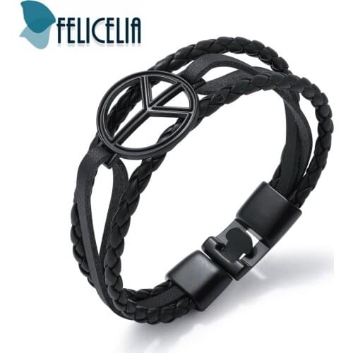 Felicelia High Quality PU Leather Bangle Bracelet For Men Boys Braided Multilayer Rope Chain Wrap Bracelet Wristband, 8 Colors