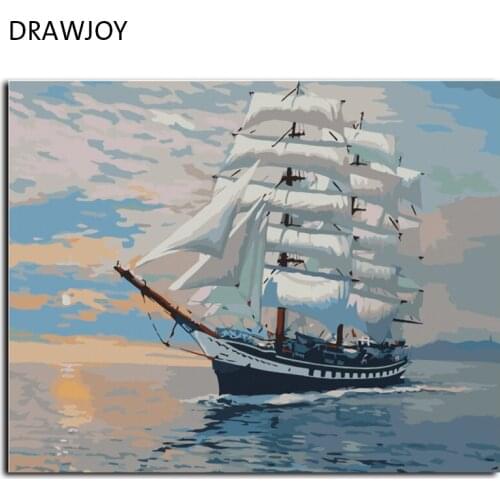 DRAWJOY Framless Wall Art Painting By Numbers Hand Painted On Canvas Abstract Oil Painting Sail Boat Home Decor 40*50cm G423