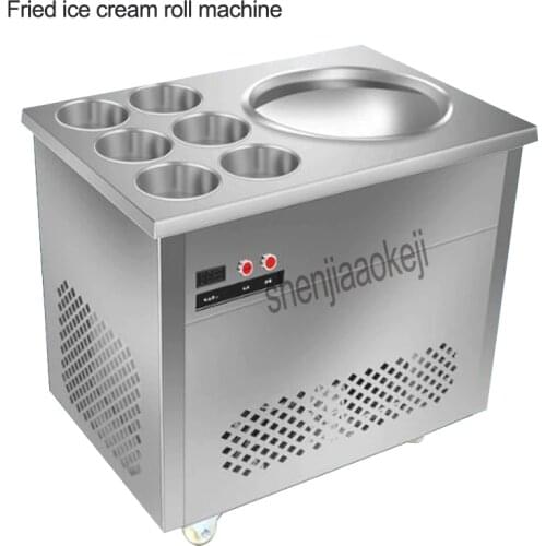 Stainless steel Fried ice cream roll machine Single round pan with six barrels fried ice cream machine fried yoghourt maker 1pc