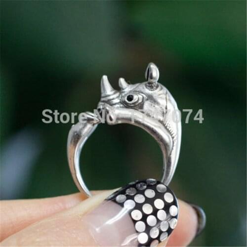 New Trendy Adjustable Retro Rhinoceros Ring Antique Silver Gold Bronze Color Plated Animal Fashion Men Rings Women