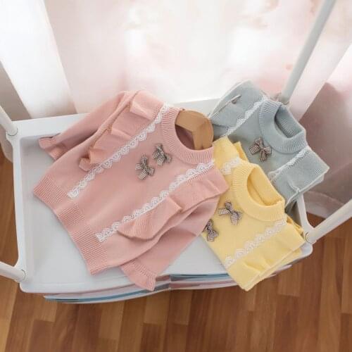2021 Autumn Winter Childrens Sweater Girls Bow Pullover Toddler Sweater Fall Clothes for Baby Girls Knit Wear