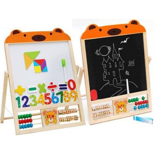 OUY Wooden Childrens Learning Double-sided Sketchpad Multi-function Magnetic Puzzle Early Learning Writing Toys Hot