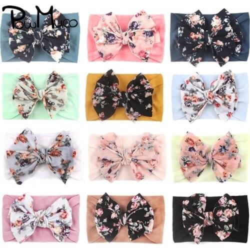 Powmuco 15*9 CM Comfortable Soft Elastic Nylon Headband Fashion Print Bowknot Toddler Hairband Kids Accessories Birthday Gifts