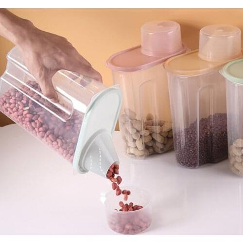 1PC Transparent Food Storage Box Plastic Grain Rice Bean Organizer Tank Food Container Case with Pour Lid KItchen Storage