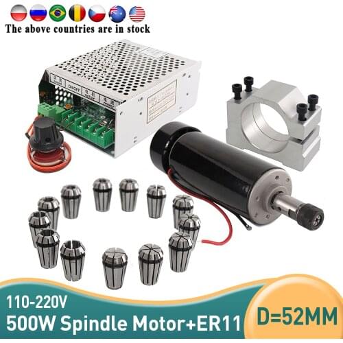 Air cooled 0.5KW milling machine motor + spindle converter + clamp ER11 chuck 500W Power Supply speed governor For DIY CNC 4.9