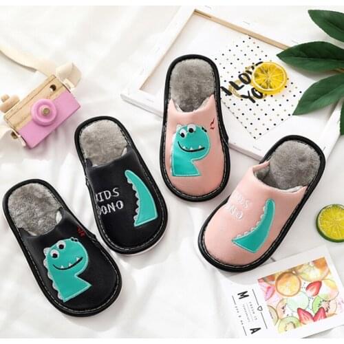 Winter Slippers Kids Toddler Boys Girls Flip Flop Baby Boys Leather Fur Slides Cotton Indoor Shoes Warm House Children Slipper