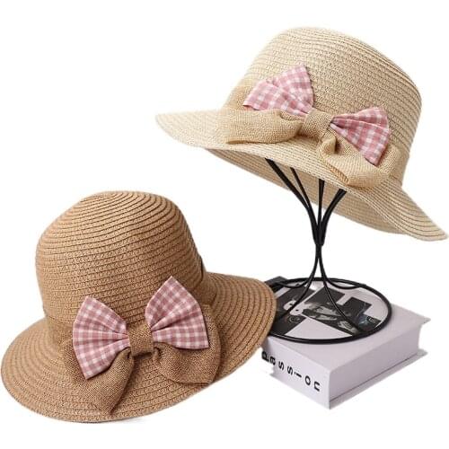 Summer Seaside Sun Hat Ladies Wild Bow Knot Outdoor Vacation Fisherman Hat Big Eaves Sunshade Straw Hat Wholesale