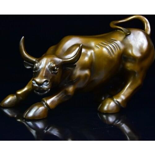 TOP GOOD Statue # office home Mascot Protection Money Drawing Charging Bull Wall Street cattle FENG SHUI bronze statue