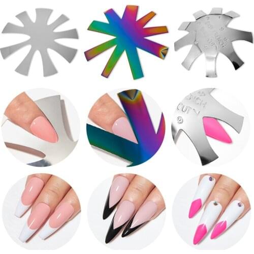 3 Sizes Easy French Cut V-shape Tips Nail Form Manicure Edge Trimmer Shaped Stainless Steel Line Tools Nail Art Acrylic Cutter