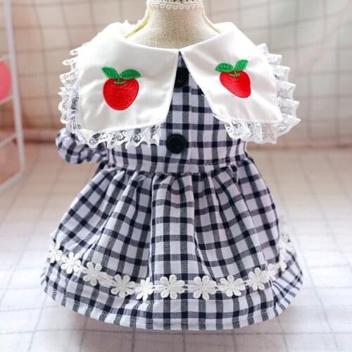 Embroidery Doll Collar Pet Dog Dress Chihuahua Plaid Spring Summer Dog Clothes For Dogs Defined Waist Cats Costumes Pets Skirts