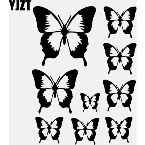 YJZT 13CM*17.1CM Butterflies Vinyl Decor Decal Car Sticker Various Butterfly Black/Silver C24-0312