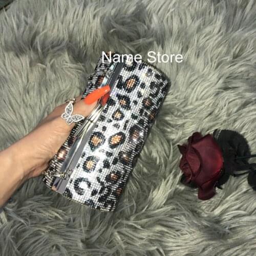 2021 Fashion Leopard Print Bag Outdoor Summer Rhinestone Woman Handbag Messenger Portable Dinner Bag