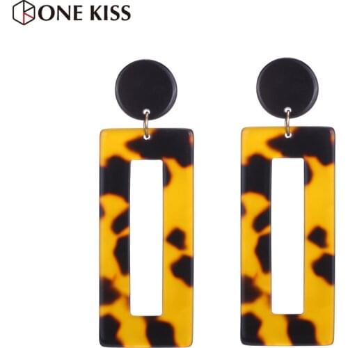 Vintage Geometric Long Square Acrylic Drop Earrings For Women Leopard Print Rectangle Statement Dangle Resin Jewelry 2019