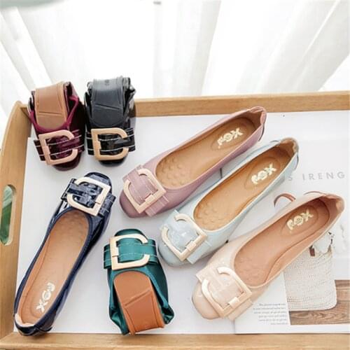 2020 Women Fashion Flats Shoes Square Toe PU Leather Shoes Women Loafers Woman Ballet Flats Shoes Girls Cute Golden Shoe 42
